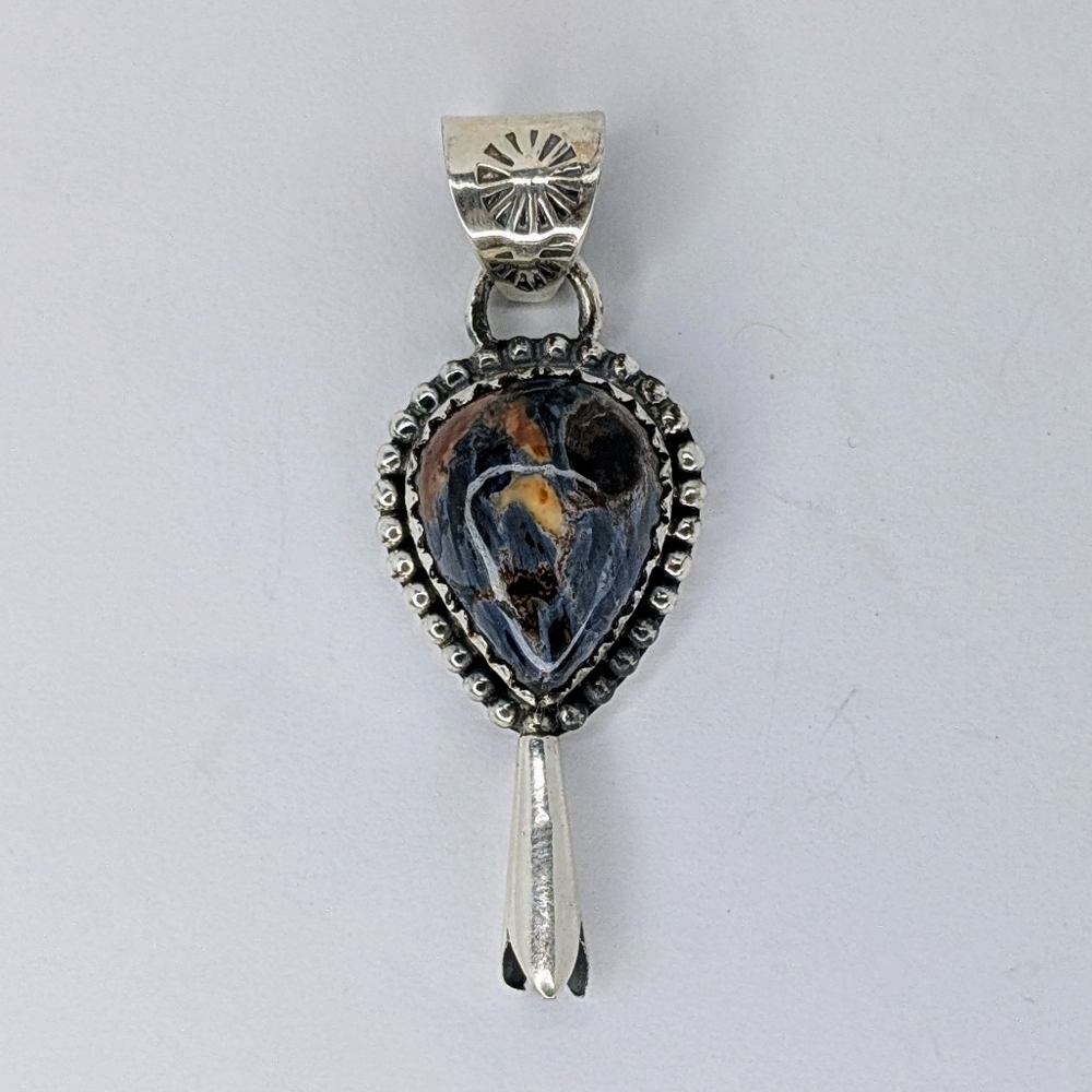 Pietersite Squash Blossom Pendant Southwest S925 Sterling Silver